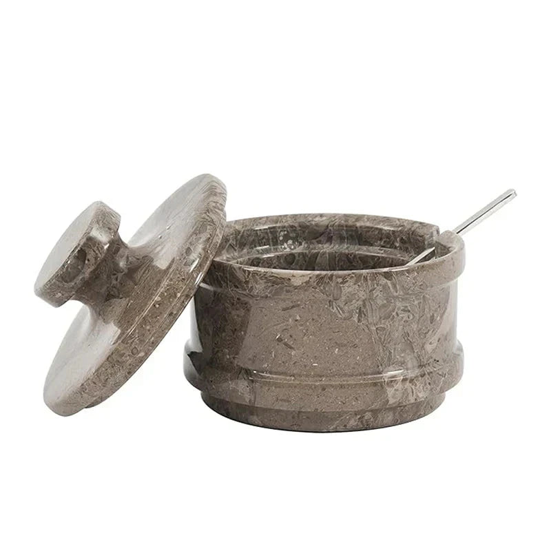 Marble Salt Cellar With Lid & Spoon