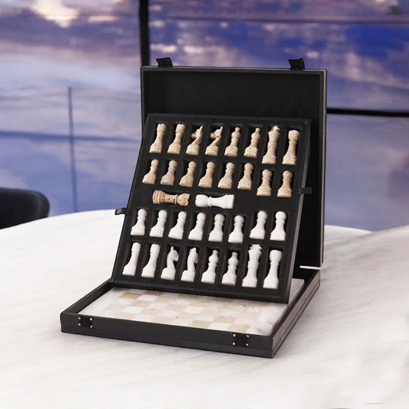 30cm Chess Set White & Travertine (With Standard Box) – marblenstones