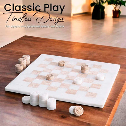 38cm Checkers Set - White and Travertine