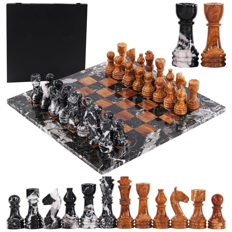 38cm Chess Set Black Zebra And Red