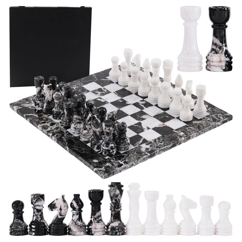 38cm Chess Set Black Zebra And White