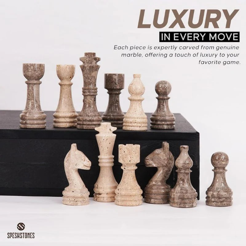 38cm Chess Set Oceanic and travertine