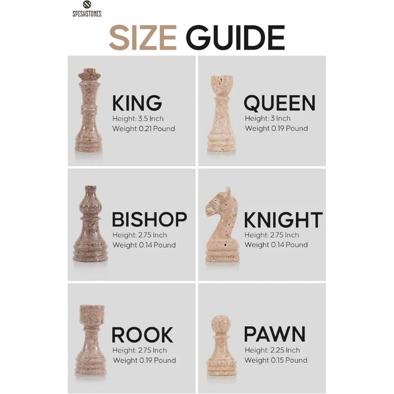 38cm Chess Set Oceanic and travertine