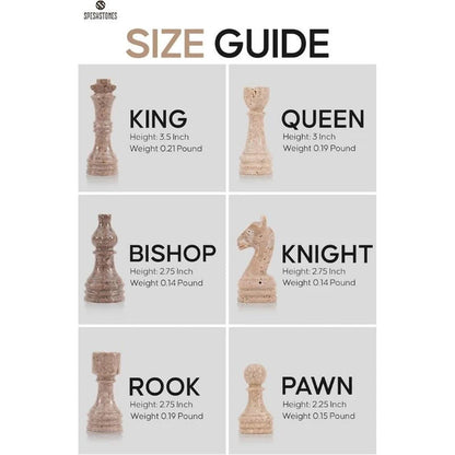 38cm Chess Set Oceanic and travertine
