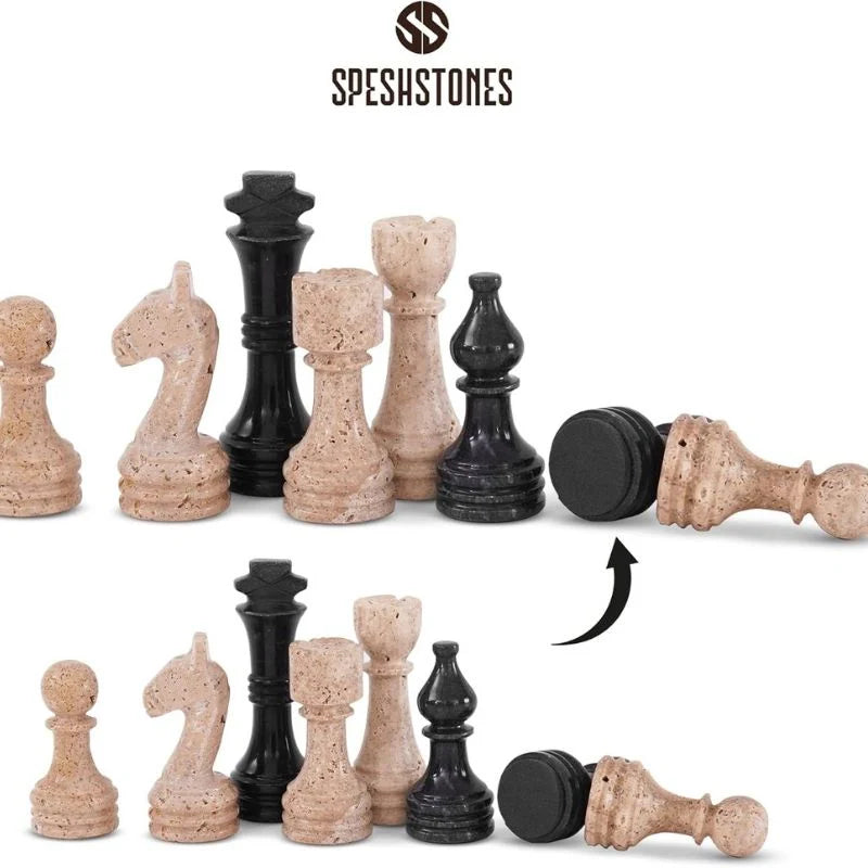 38cm Chess Set Travertine and Black