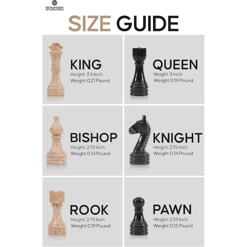 38cm Chess Set Travertine and Black