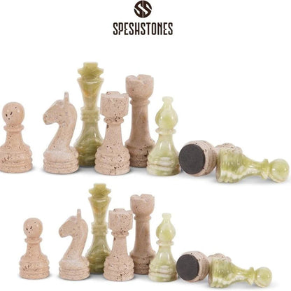 38cm Chess Set Travertine and Green