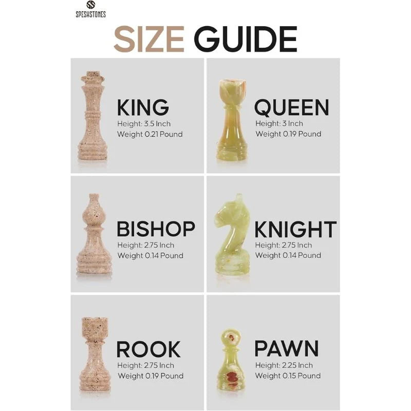 38cm Chess Set Travertine and Green