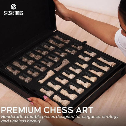 38cm Chess Set travertine and Oceanic