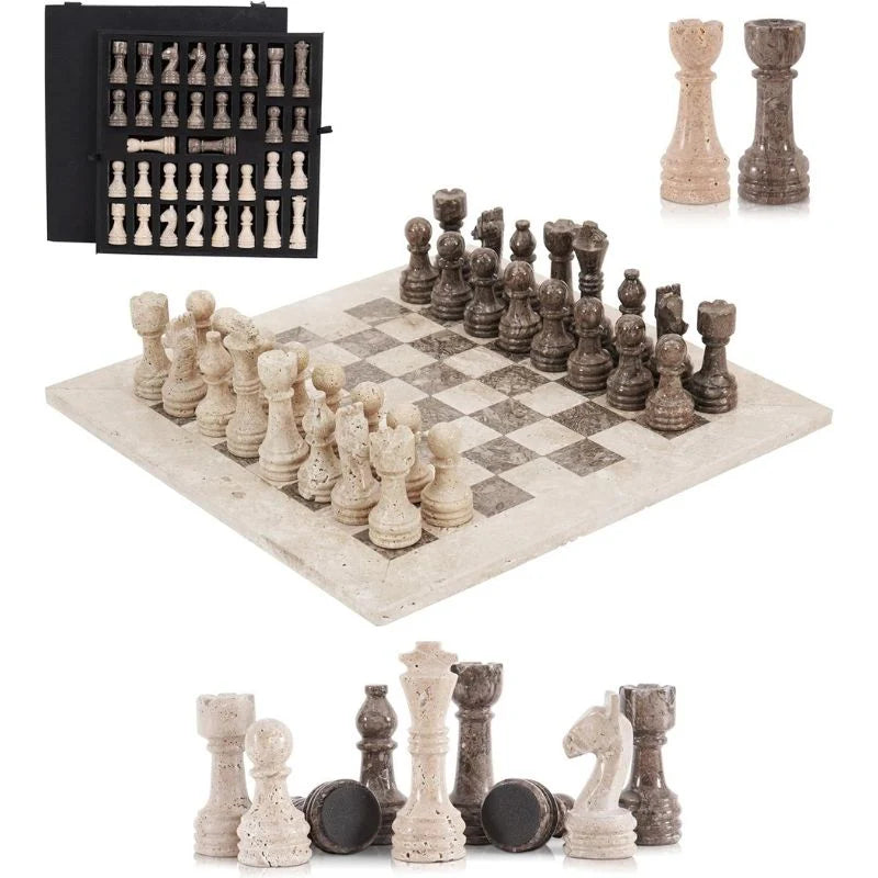 38cm Chess Set travertine and Oceanic