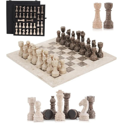 38cm Chess Set travertine and Oceanic