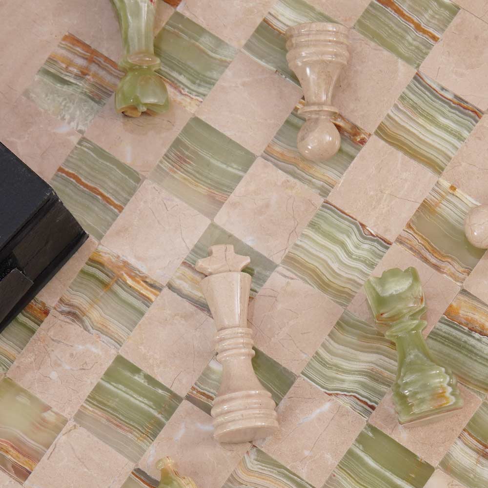 Marble 38cm Chess Set - Verona and Green (With Standard Box)