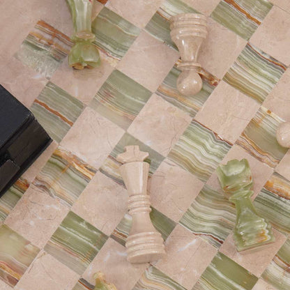 Marble 38cm Chess Set - Verona and Green (With Standard Box)