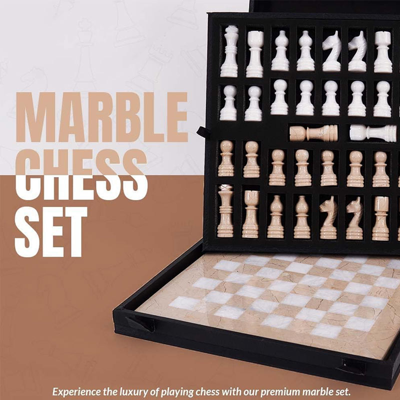 Marble 30cm Chess Set Verona & White