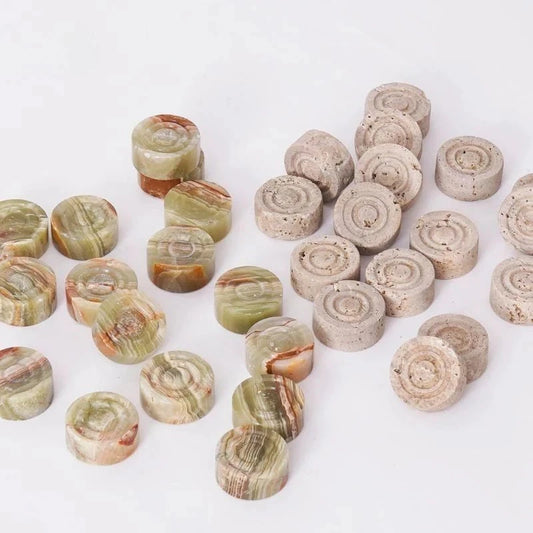 Checkers Figures - Green And Travertine