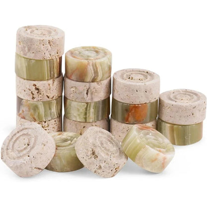 Checkers Figures - Green And Travertine