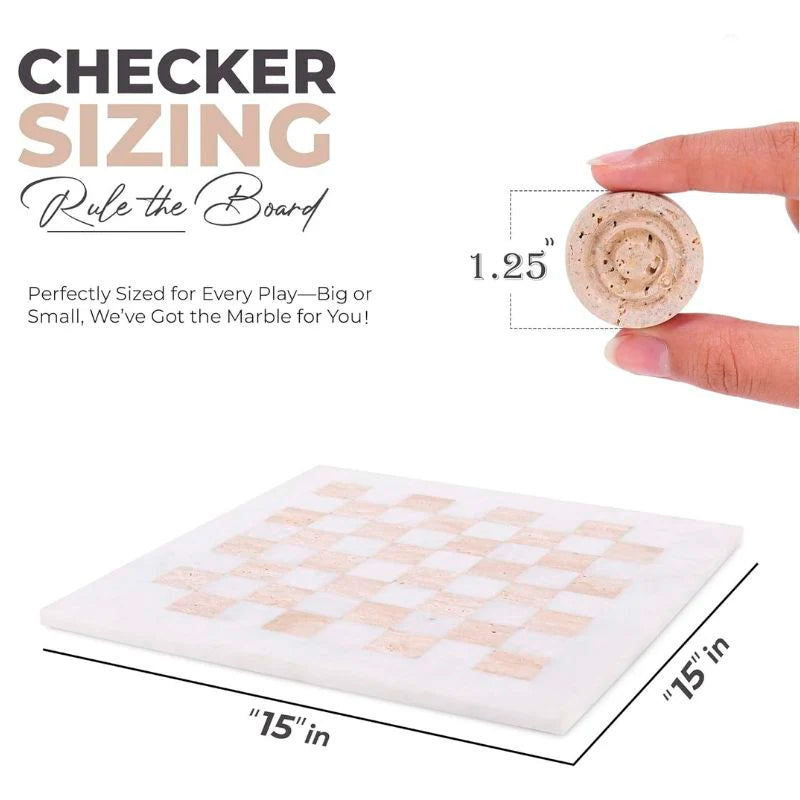 38cm Checkers Set - White and Travertine