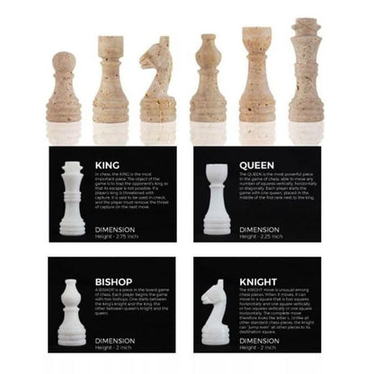 38cm Chess Set - Travertine & White