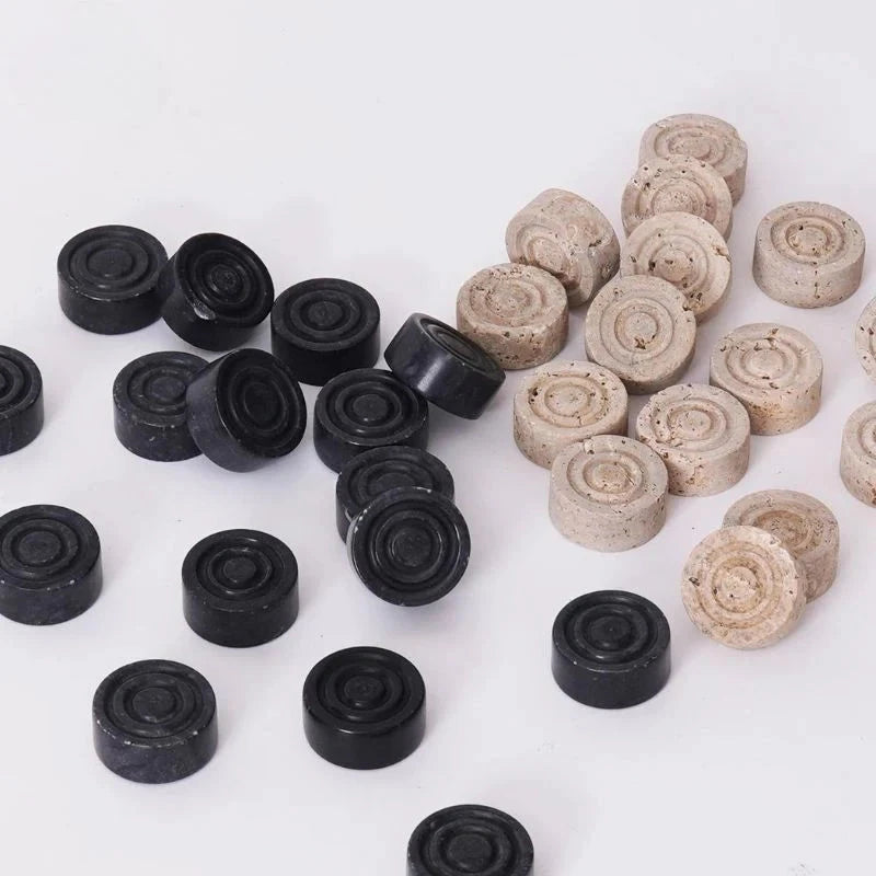 Checkers Figures - Black And Travertine