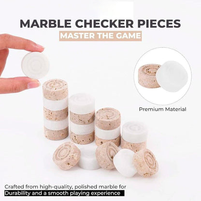 38cm Checkers Set - White and Travertine