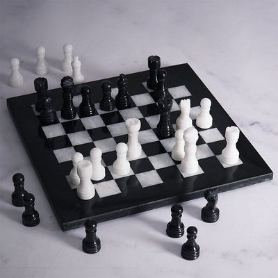 Marble 25cm Chess Set Black & White