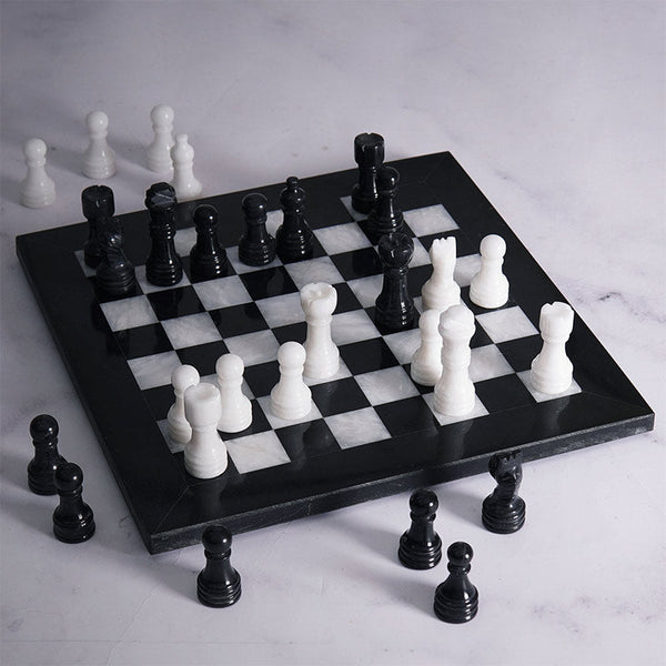 Marble 25cm Chess Set Black & White