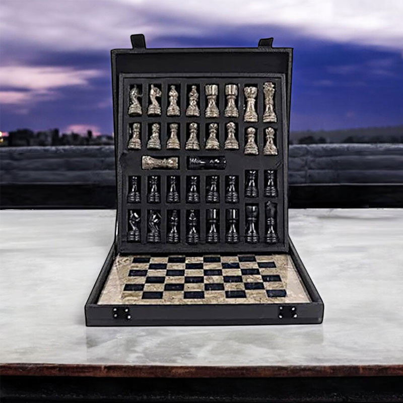 Marble 30cm Chess Set Oceanic & Black