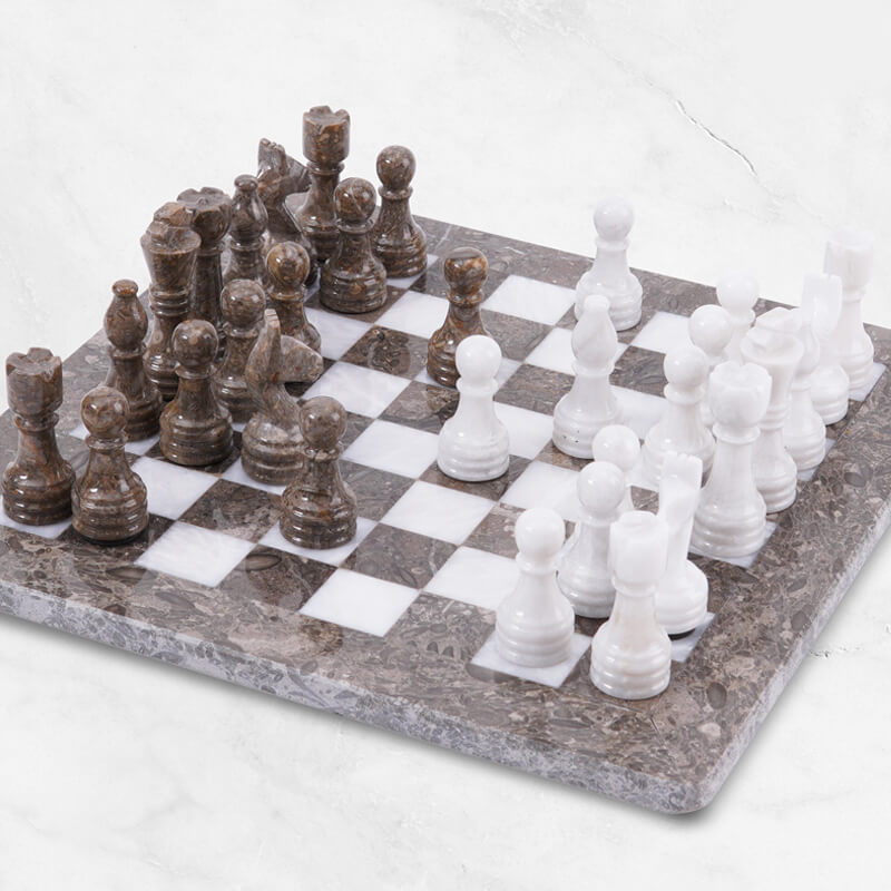Marble 30cm Chess Set - Oceanic & White