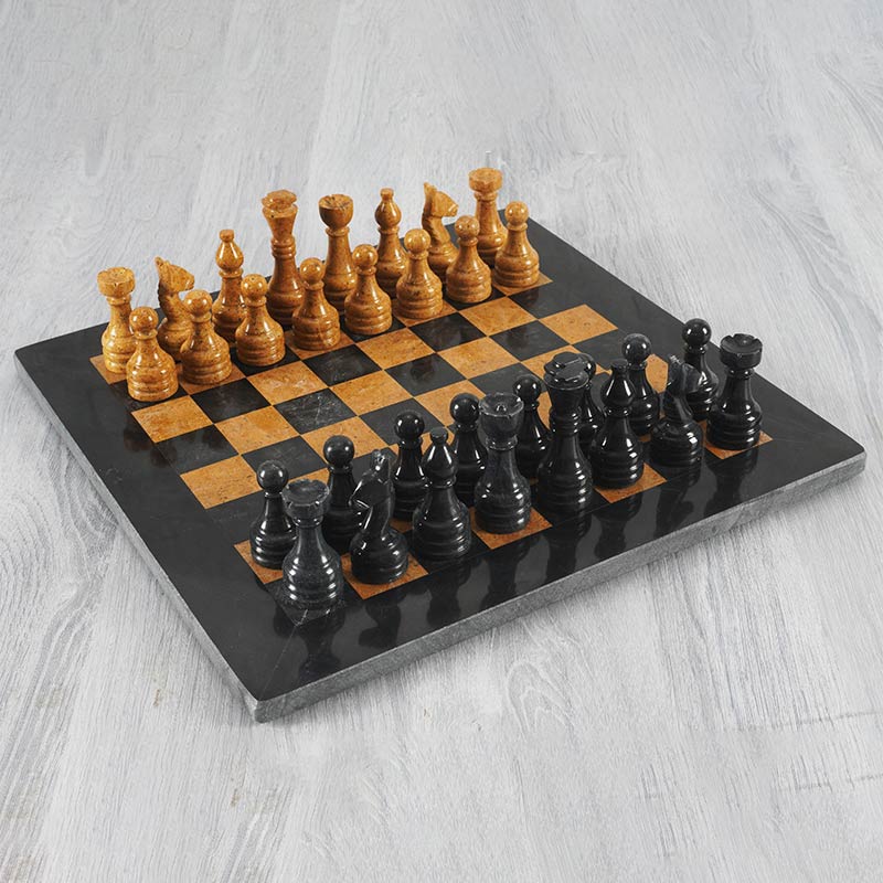 Marble 38cm Chess Set - Black and Golden