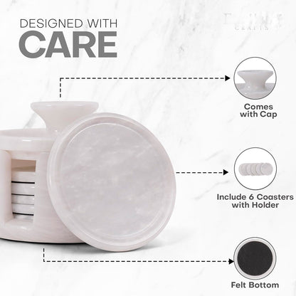 White coaster set with cap and holder on a light gray background