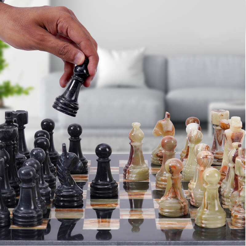 Marble 38cm Chess Set - Black & Green