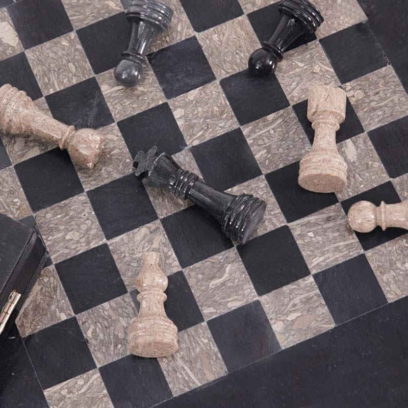 Marble 38cm Chess Set - Black and Oceanic