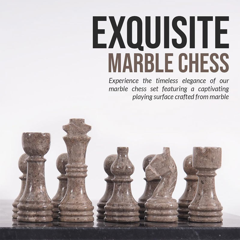 Marble 38cm Chess Set - Black and Oceanic