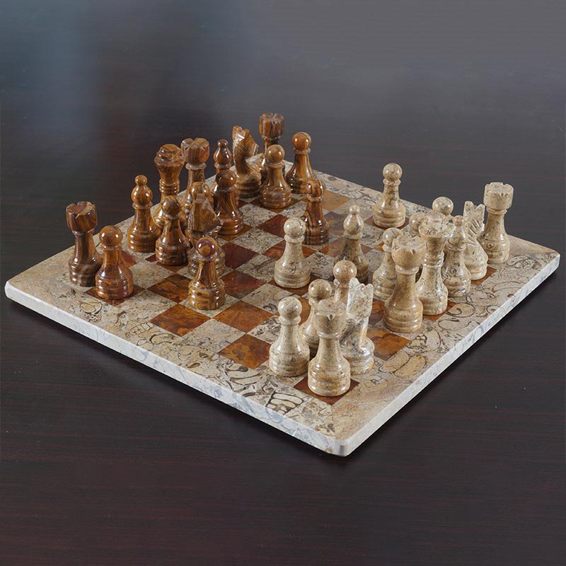 Marble 30cm Chess Set - Coral & Red