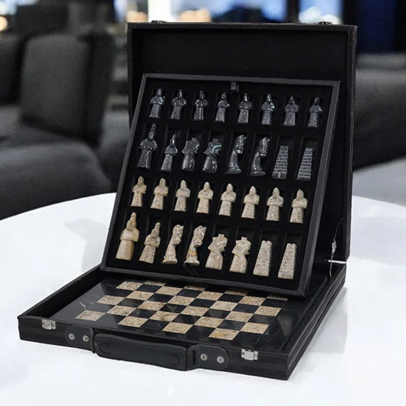 Marble Elite 38cm Black & Coral Chess Set (With Premium Box)