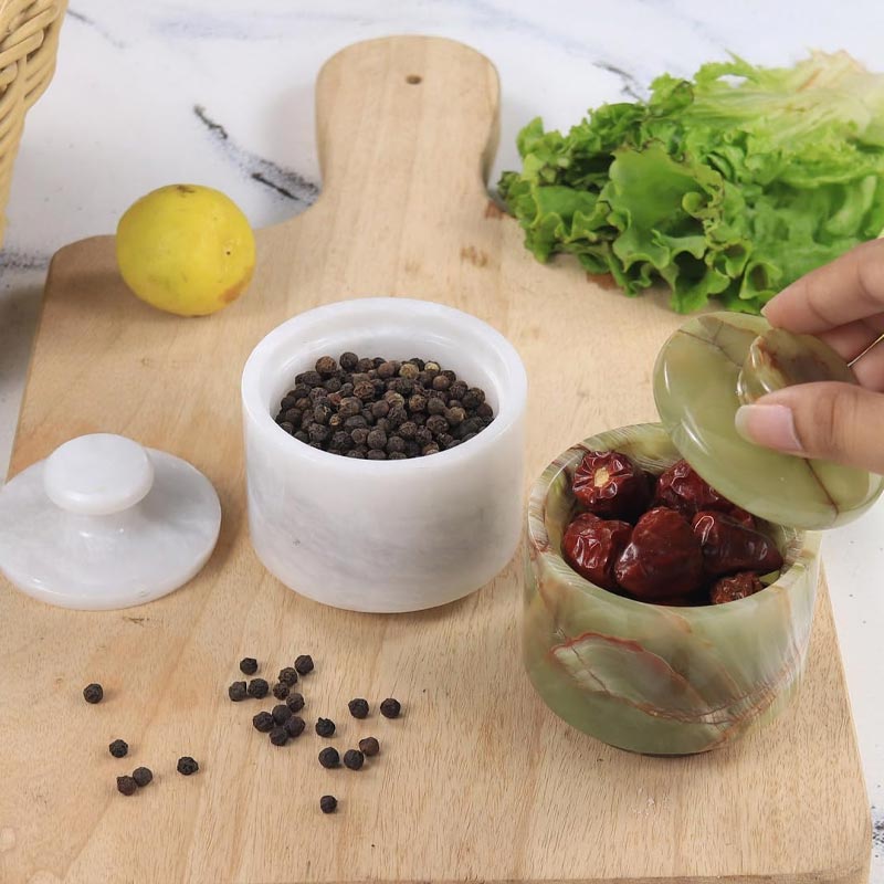 Handcrafted Marble Salt Cellar Set