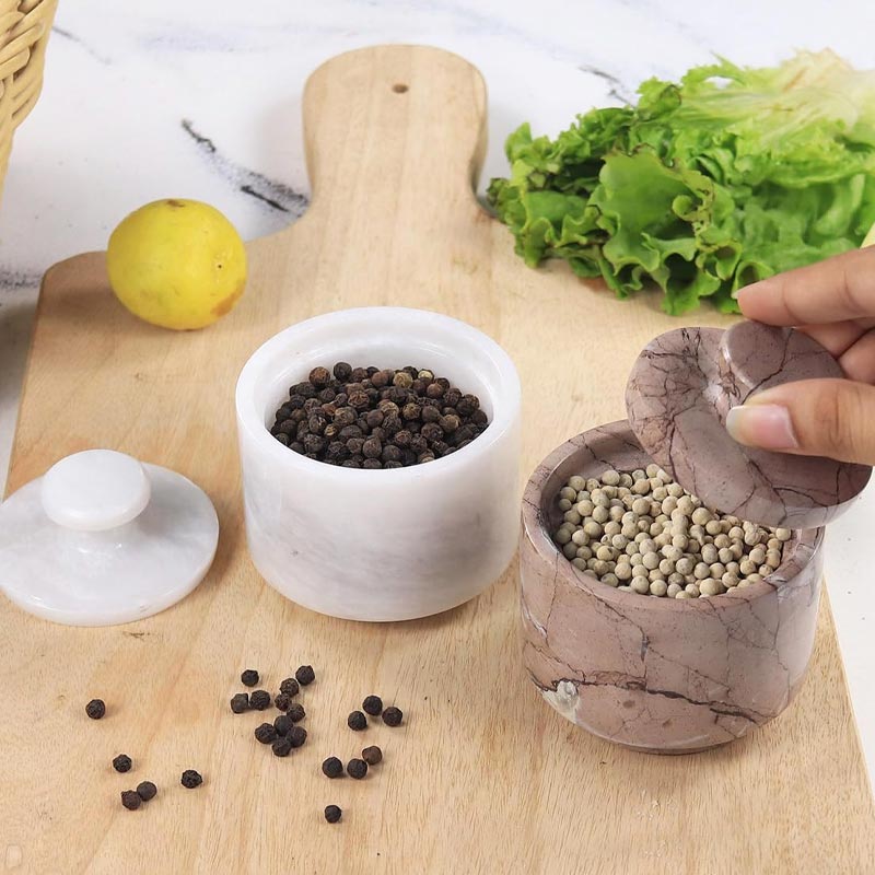 Handcrafted Marble Salt Cellar Set