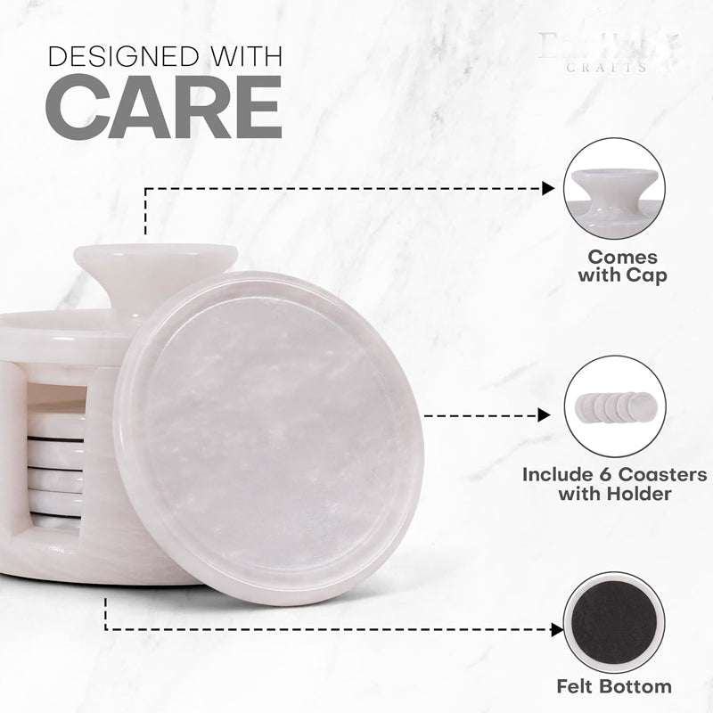 Marble 3.5" Round Coaster Set with Lid