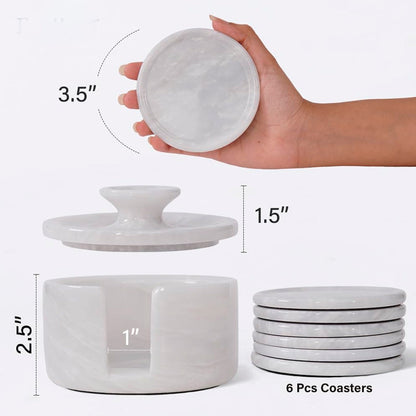 Marble 3.5" Round Coaster Set with Lid